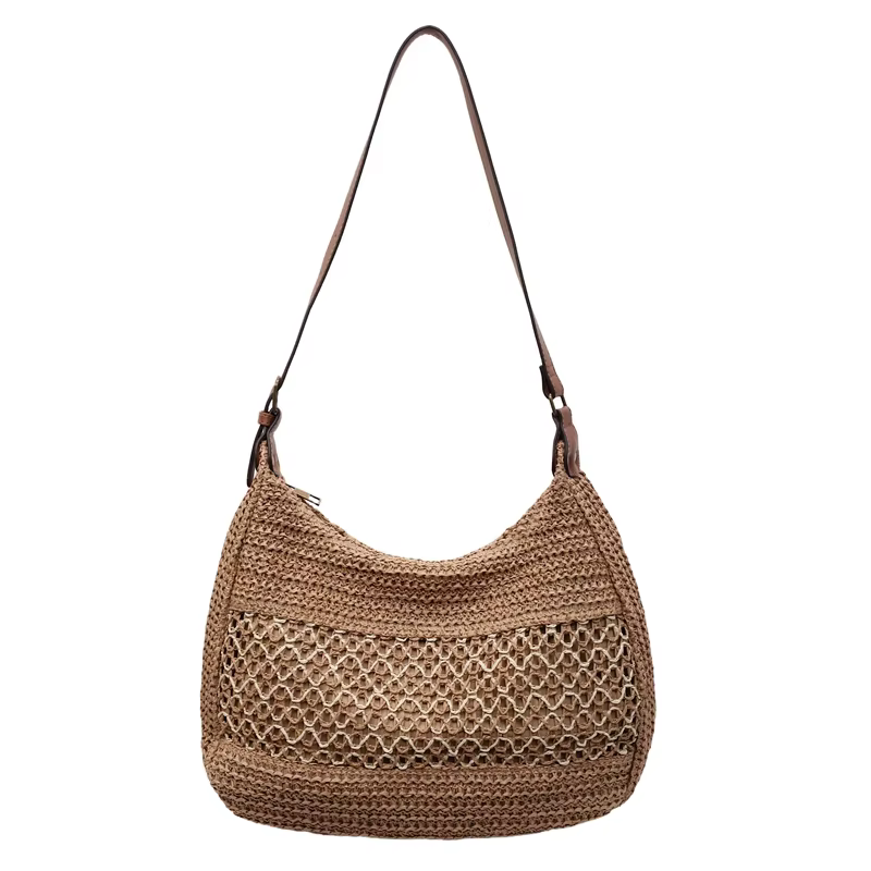 Sac fourre-tout en paille grande capacité, tissé à la main en rotin, sac à bandoulière d'été pour fe