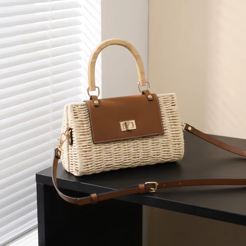 Sac à bandoulière pour femme, sac à bandoulière décontracté en paille tressée, léger, fait main, pou