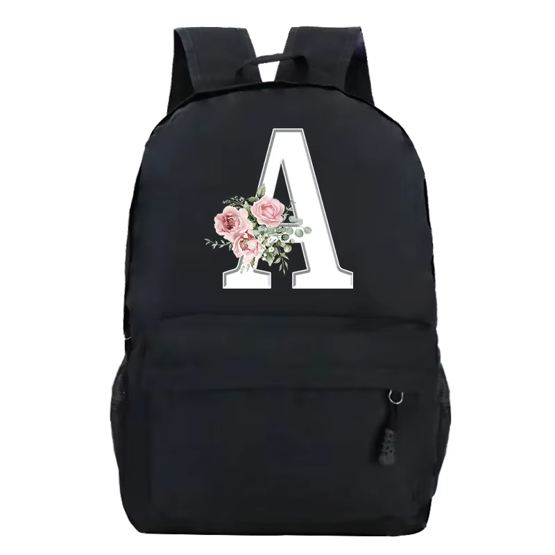 Étudiant dames Rose Floral Alphabet blanc impression sac à dos femmes fleur Harajuku cartables femme