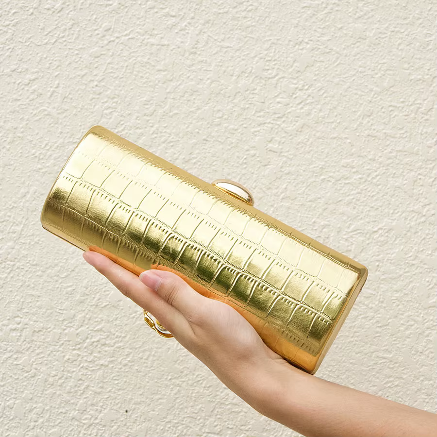 Sac de soirée cylindrique à motif crocodile, texture métallique brillante, sac de soirée simple et h