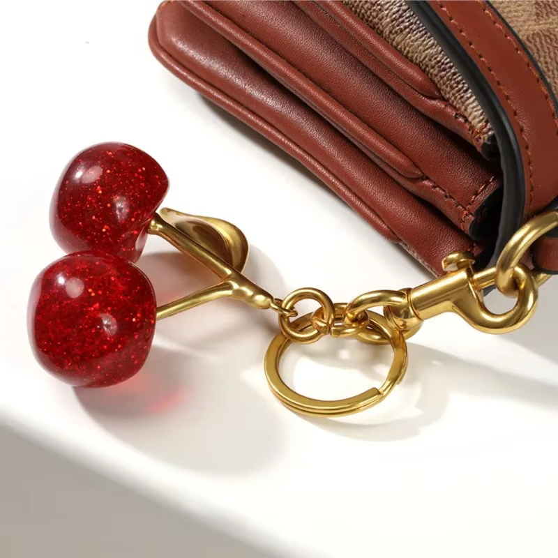 Accessoire sac pendentif porte-clés pour femmes rouge cerise cristal acrylique voiture porte-clés ce
