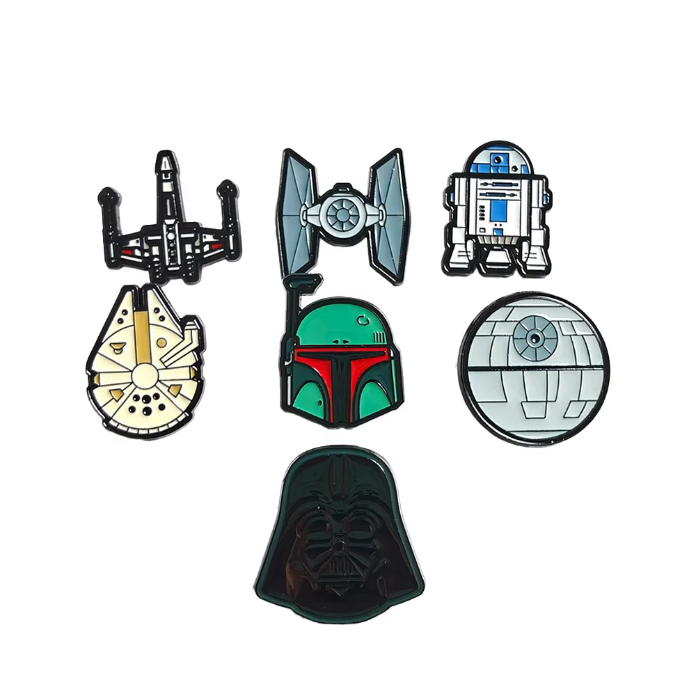 Ensemble de 7 broches Star Wars - Stormtrooper R2-D2 Death Star Millennium Falcon Darth Vader Anime 