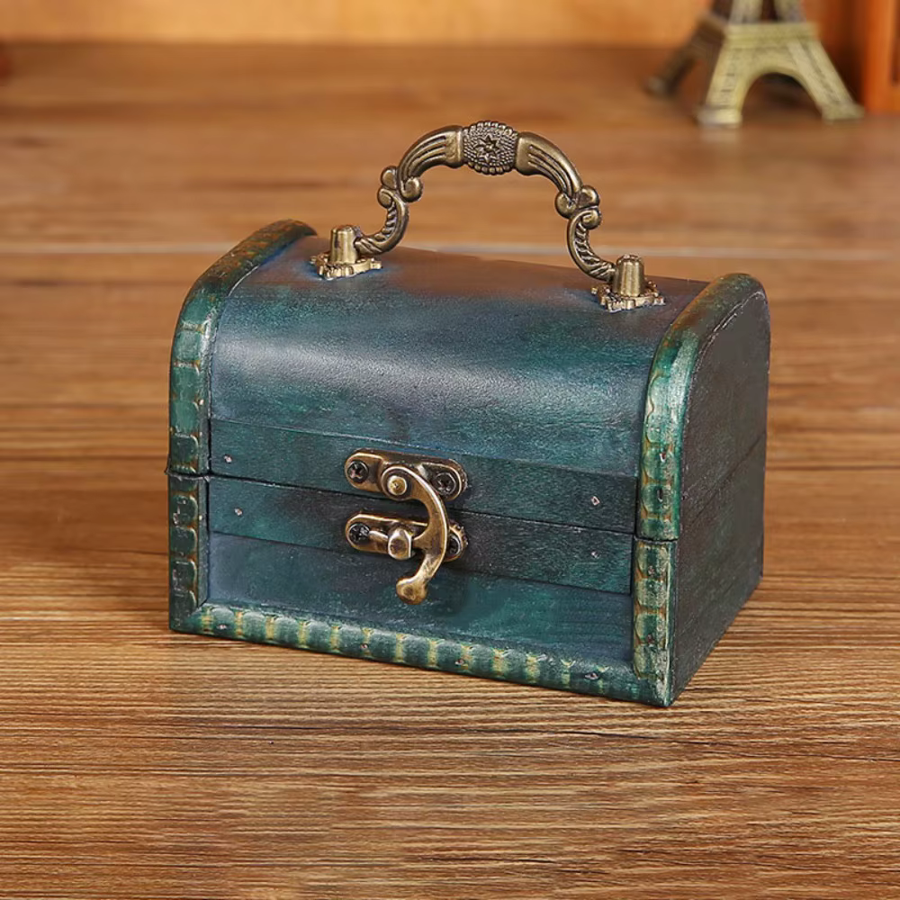 Valise en bois Antique, boîte de rangement Portable de grande capacité, organisateur de bijoux Vinta