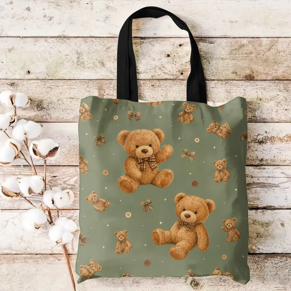 Sacs de rangement en forme d'ours mignons, sac fourre-tout en toile imprimé double face, sac à main 