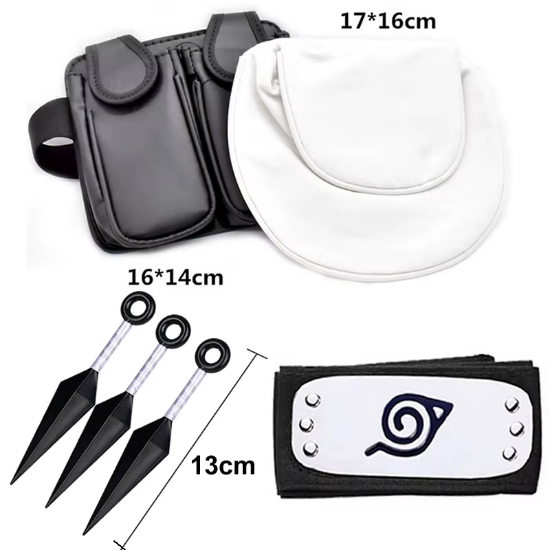 6 pièces/ensemble Anime Cosplay Naruto accessoires Weapo Ninja sac Kunai bandeaux Shuriken accessoir