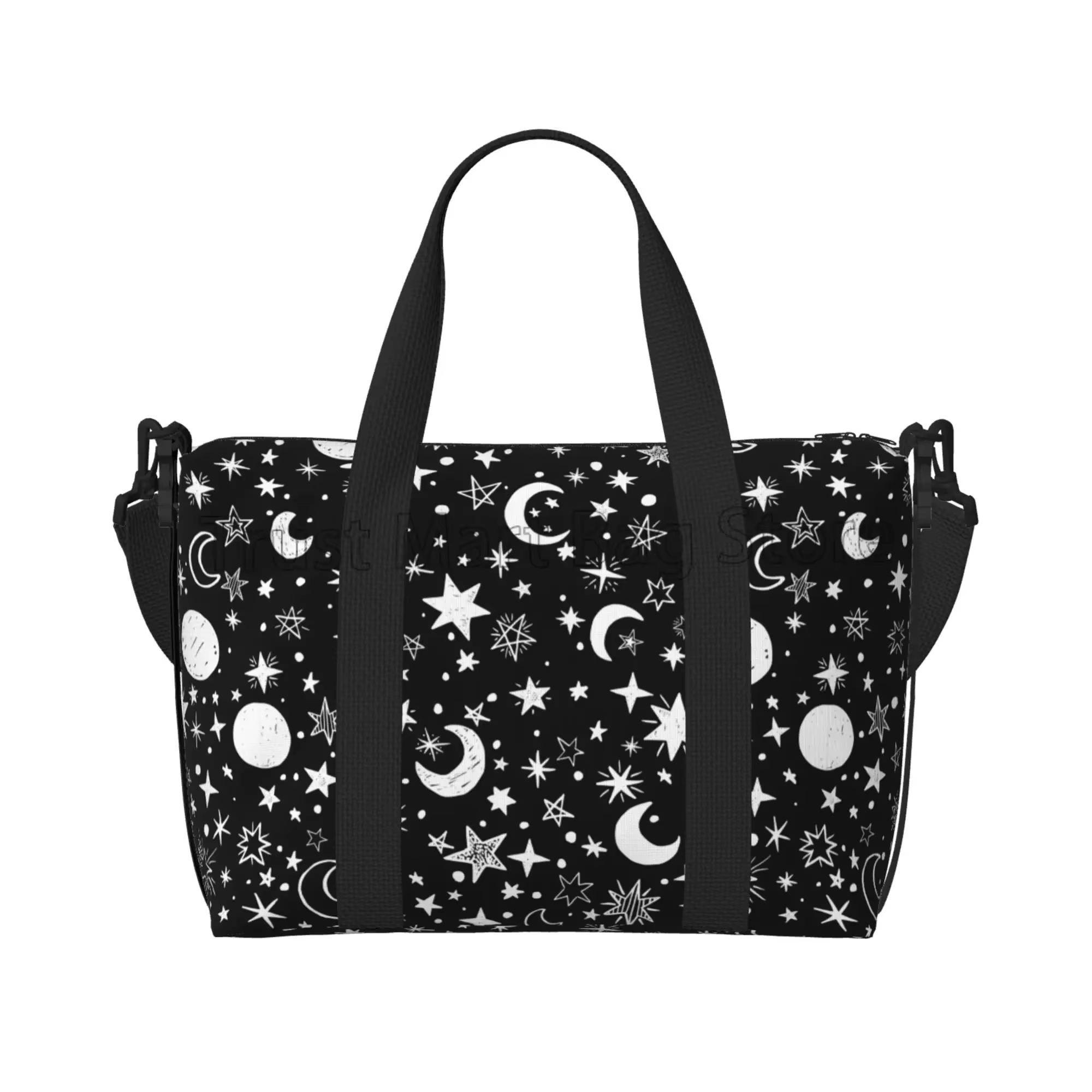 Sacs polochons de voyage étoiles et lunes dessinés à la main, sac de bagage d'entraînement décontrac