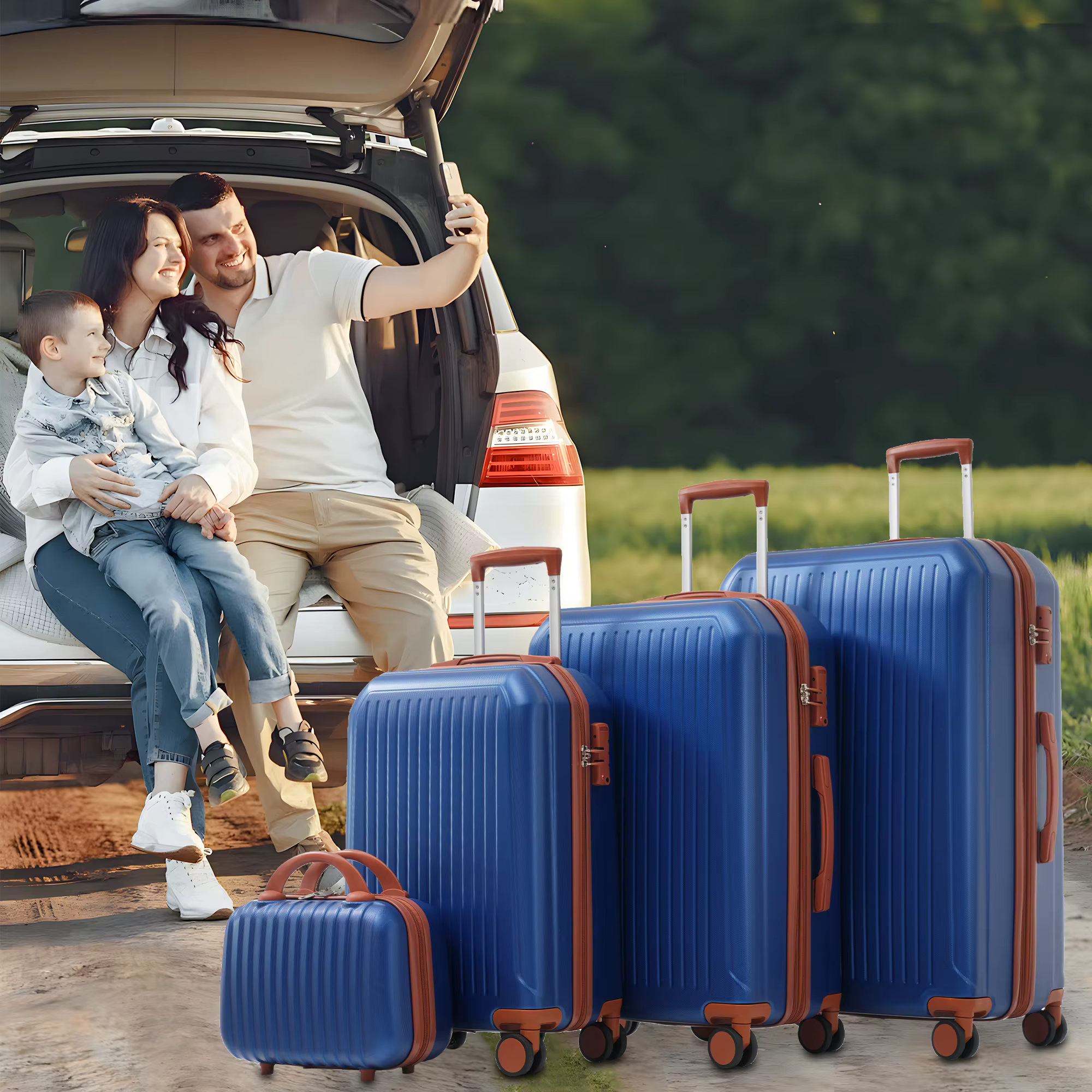 Anajqaqia Set de bagages, avec poignées télescopiques en métal, 360 °   Double roues, serrure TSA, e