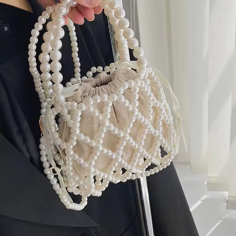 Sac à main rétro français fée populaire tissé perlé sac seau sac à bandoulière été Niche Design évid