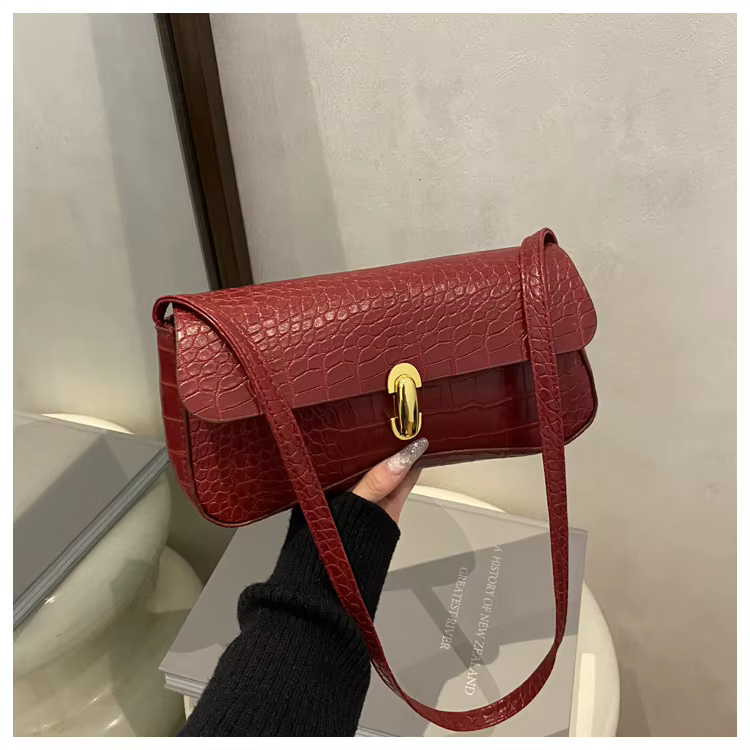 Sac fourre-tout vintage pour femme en similicuir PU à motif crocodile avec boucle, sac à bandoulière