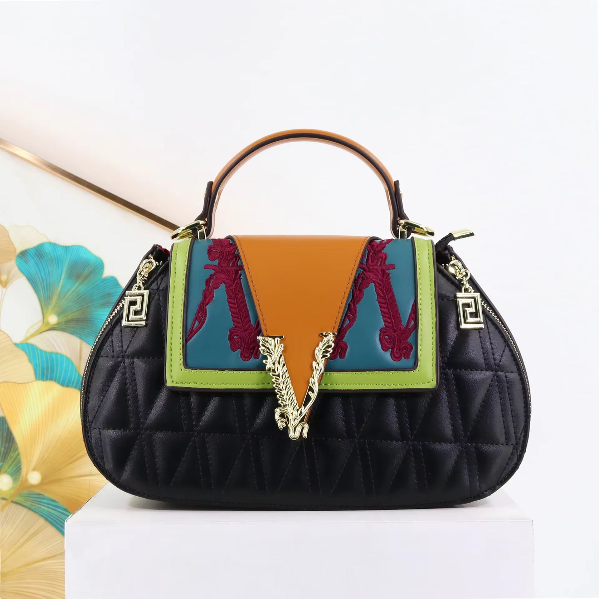 Sac à main en cuir avec V pour femme, diamants, sacs à bandoulière brodés, initié féminin, luxe, dam