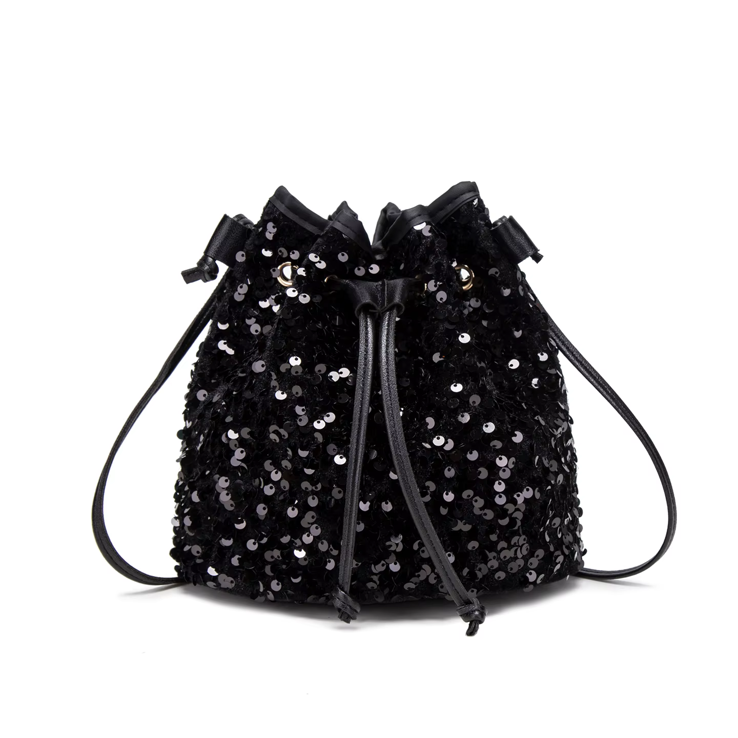 Sac à bandoulière décoré de paillettes de couleur unie orienté au design pour femmes, sac seau polyv