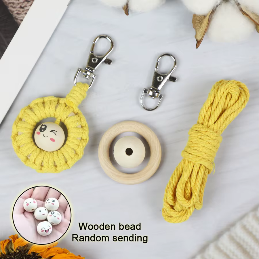 Porte-clés Smiley en tricot fait à la main, Kit macramé avec tutoriel pour débutant, bricolage, port