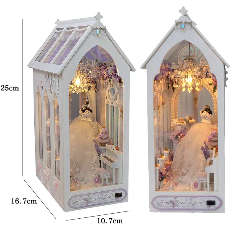 Kit de décoration de bibliothèque en bois Book Nook avec éclairage LED, modèle de maison de poupée à