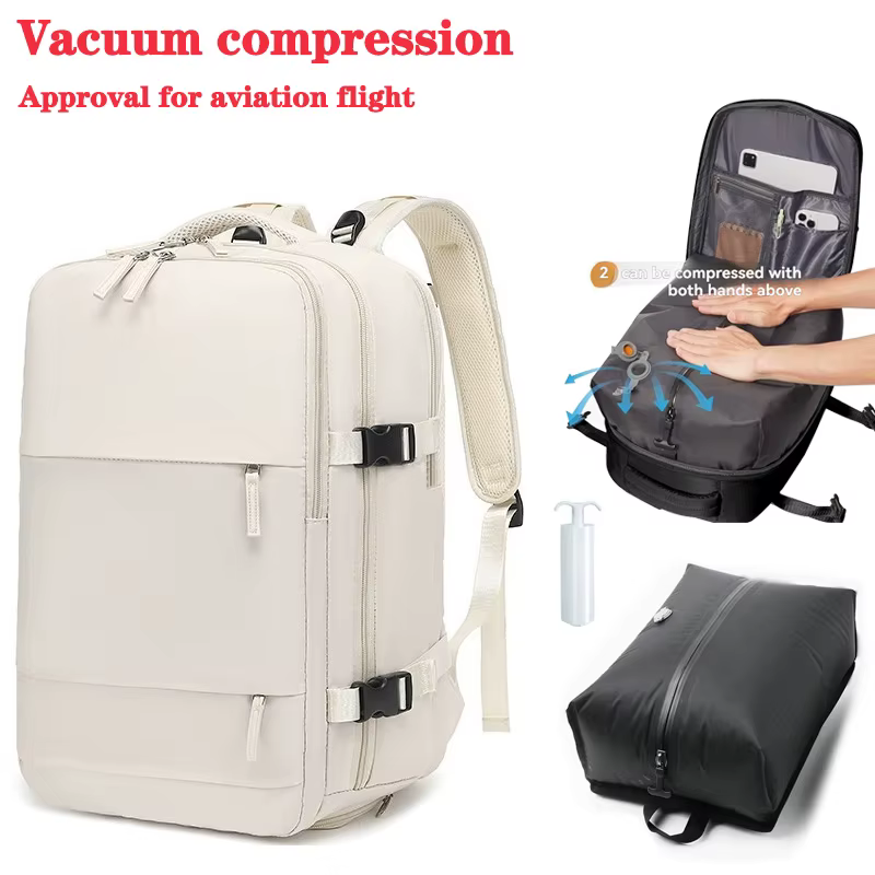 Sac à dos de voyage à pompe à air intégrée scellé sous vide, sac à dos de voyage extensible, équipé 