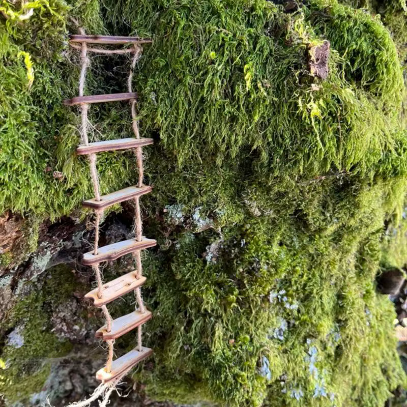Échelle de corde de pont féerique en bois, décor de jardin féerique Miniature pour cour de maison et