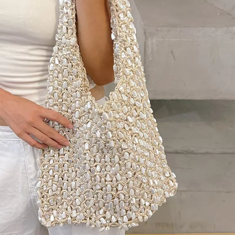 Sac à main polyvalent en perles blanches brillantes, style estival, nouveau modèle de luxe pour femm