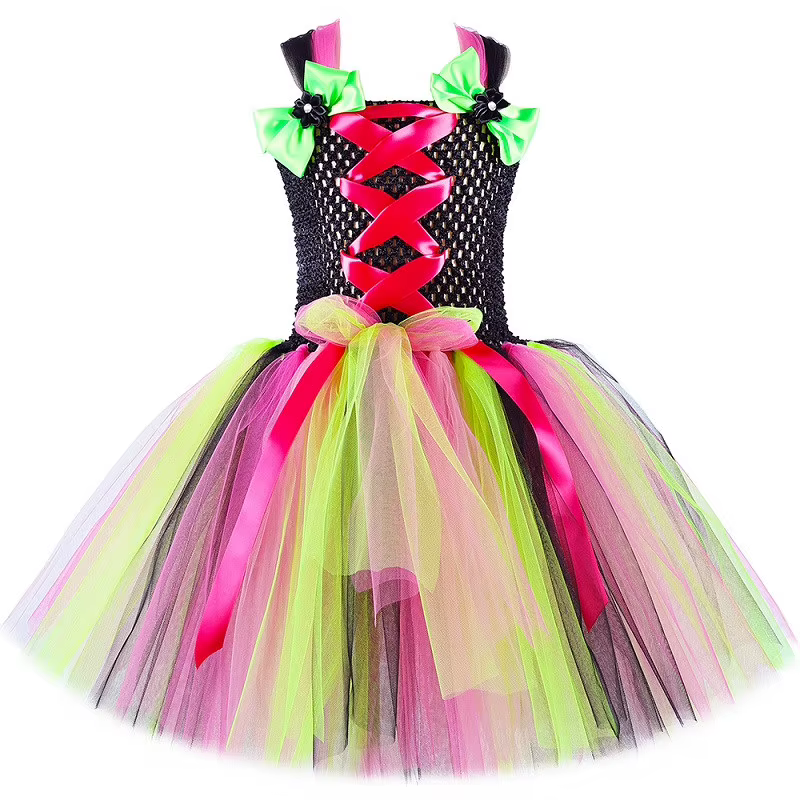 Witch Costume for Girls Halloween Tutu Dress Clothes Outfits with Hat Broom Rainbow Toddler Kids Car