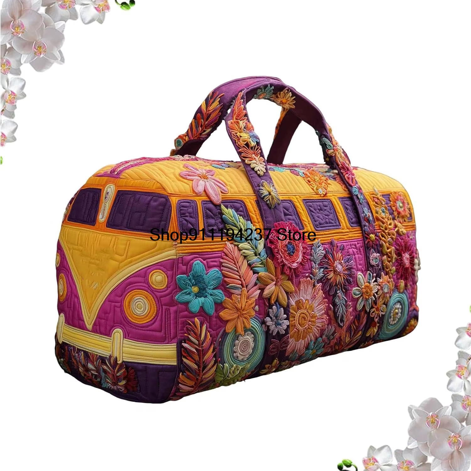Sac de voyage matelassé Hippie Van, Sac de voyage matelassé Hippie Journey, Sac de voyage week-end v