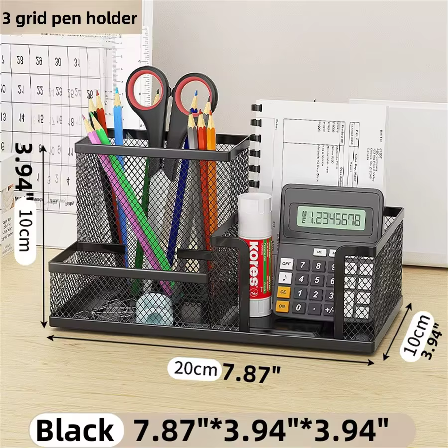 Organisateur de bureau en maille avec porte-crayons et paniers de rangement pour accessoires de bure
