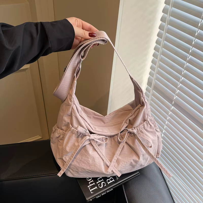 Sacs à bandoulière de grande capacité pour femmes, sac à bandoulière plissé en Nylon léger, sac Hobo