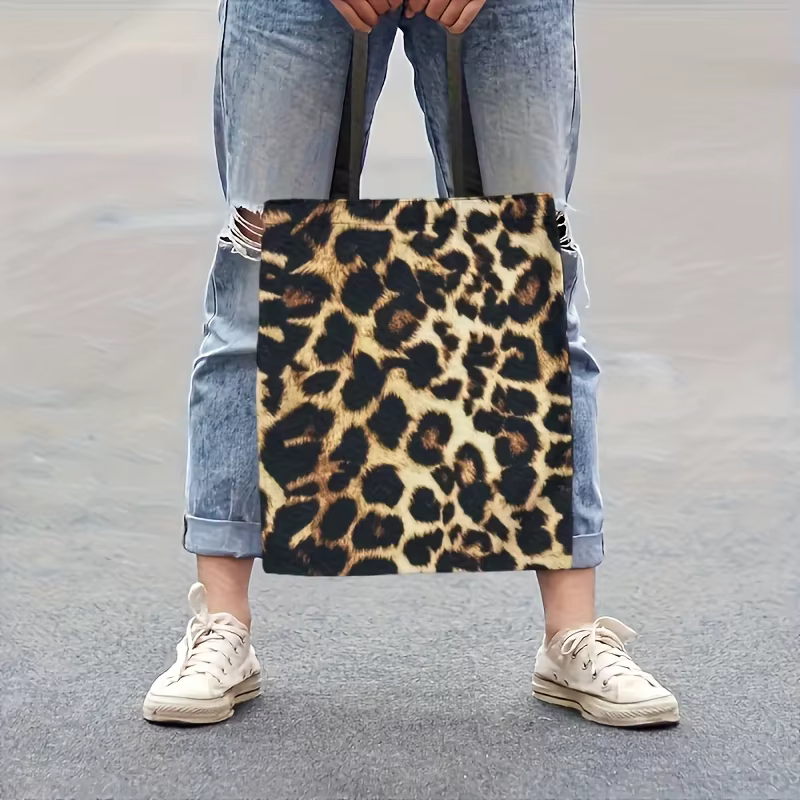 Sac fourre-tout chic à imprimé léopard, léger et spacieux, sac à bandoulière pour femmes, sac de sho