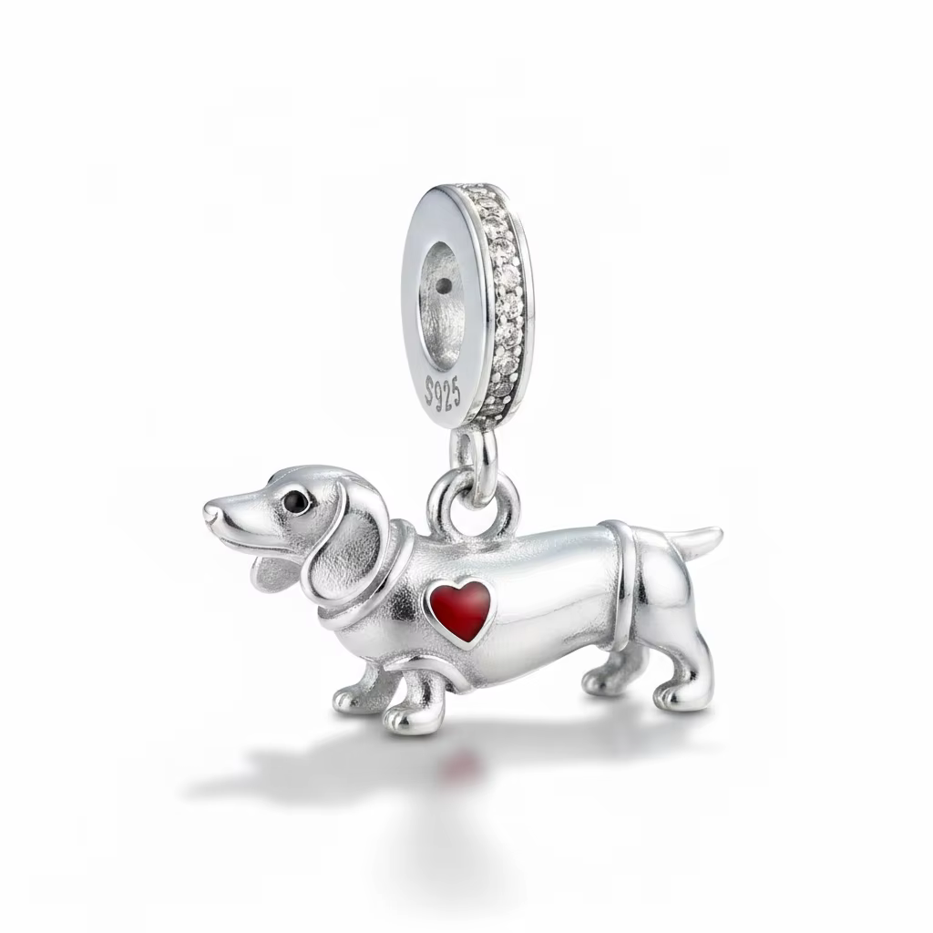 925 argent Sterling teckel chiot saucisse chien pendentif breloque ajustement Original bracelets por