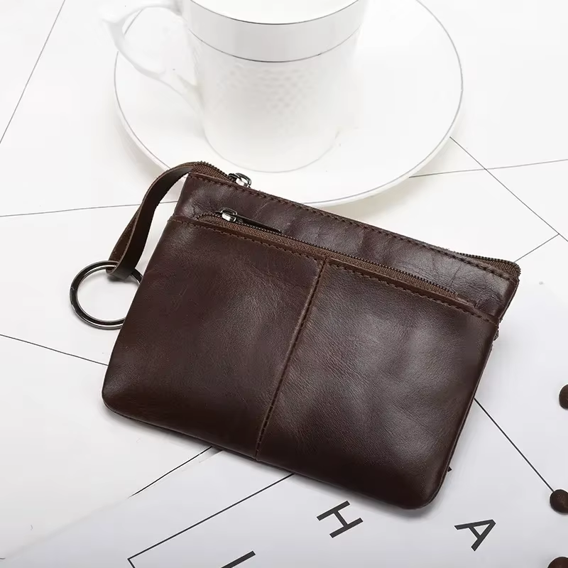 Porte-monnaie en cuir véritable vintage pour hommes et femmes, mini sac, rétro, solide, document, fe