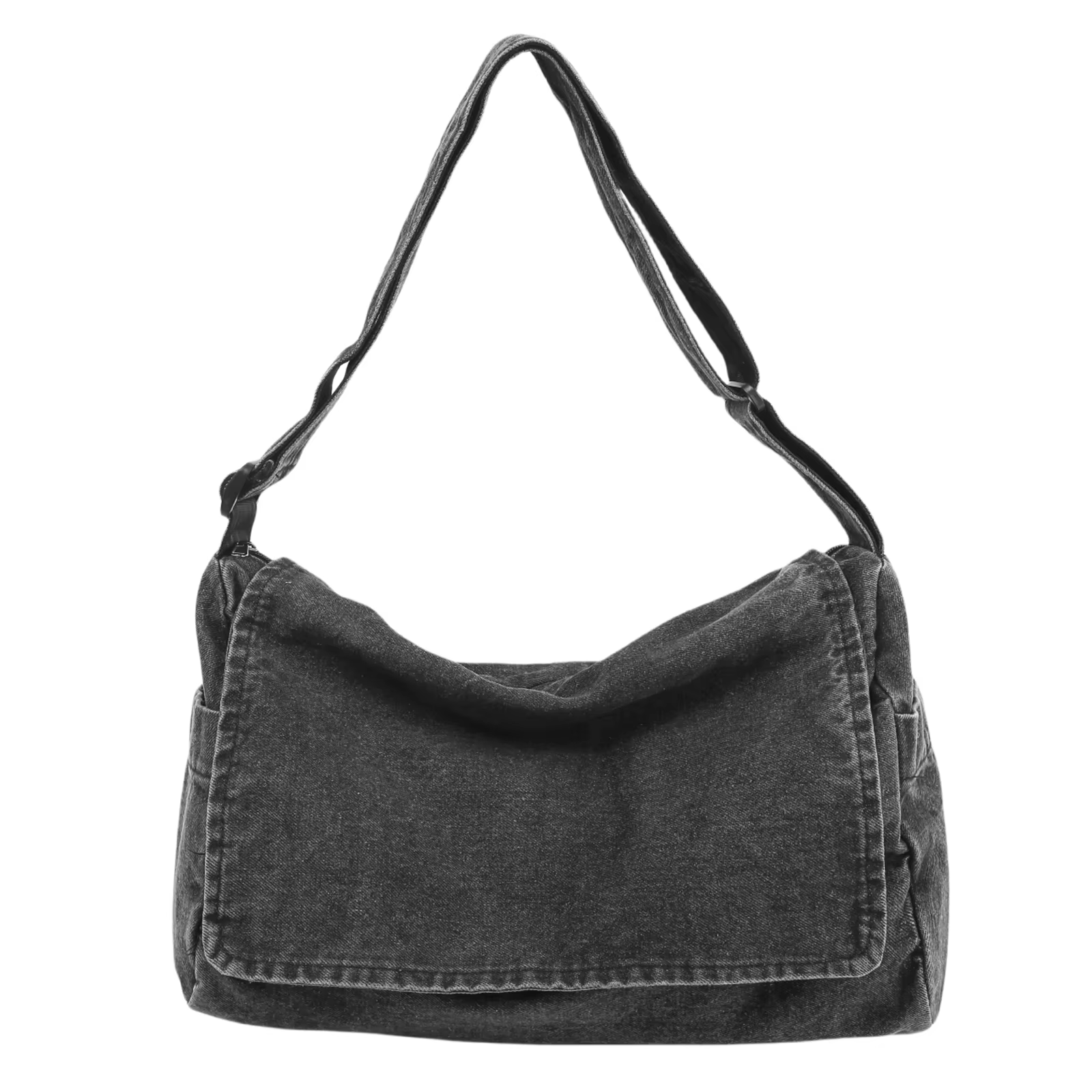 Sac bandoulière en jean délavé vintage grande capacité avec rabat, sac fourre-tout décontracté pour 