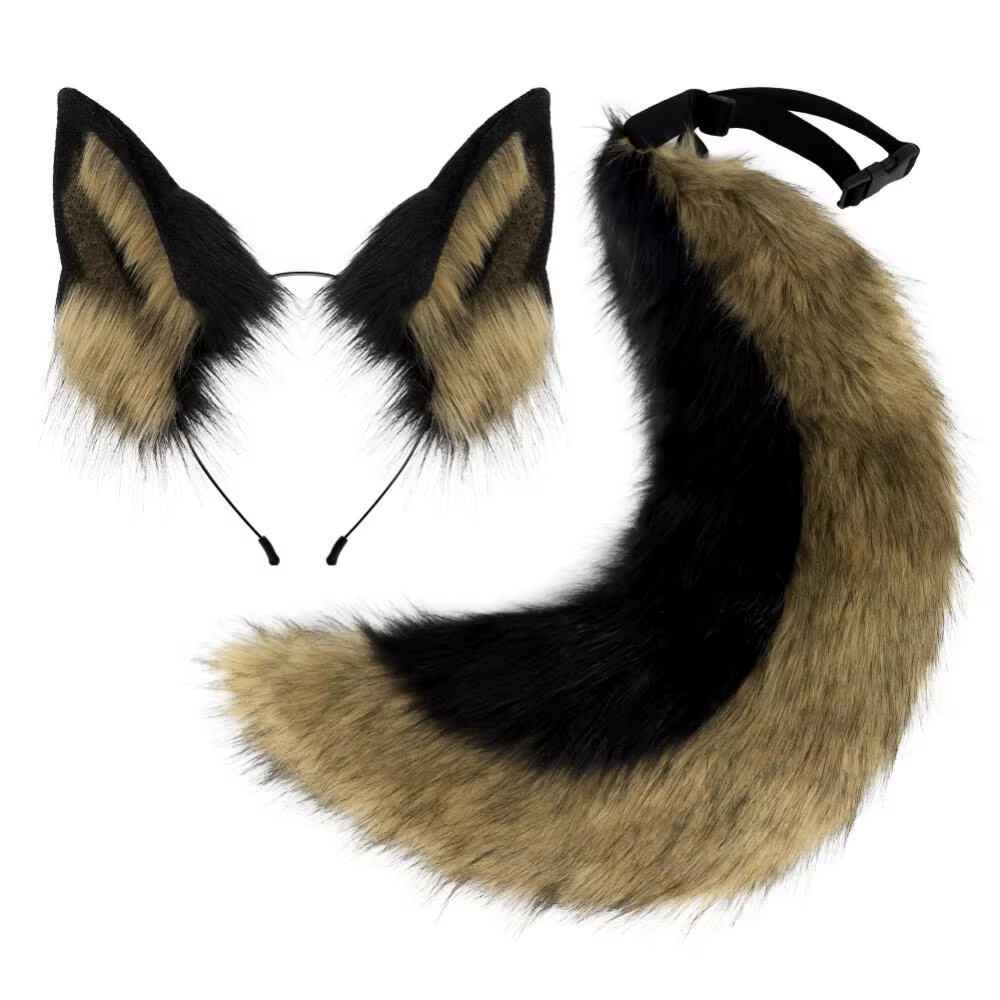 Ensemble couvre-chef et queue de Cosplay d'animaux, 2 pièces, oreilles de bête, loup, renard, chien,