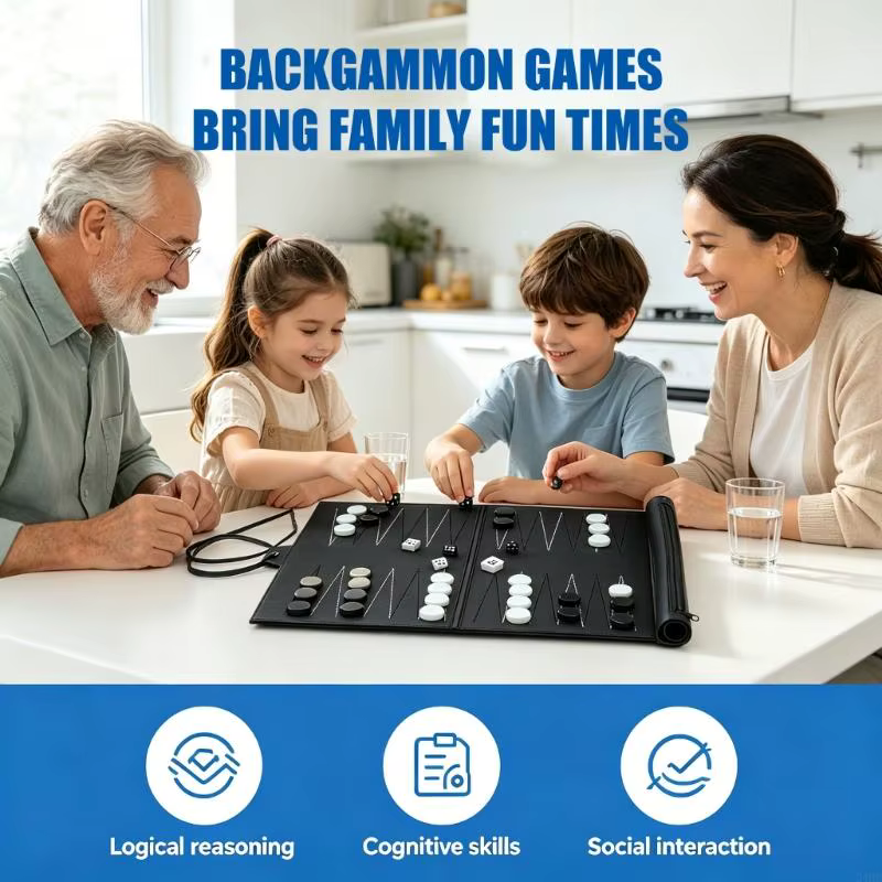 Jeu société Portable, jeu stratégie, Backgammon, jeu d'échecs pliable en PU, facile à 24BD