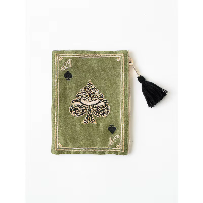 Sac de maquillage à motif de carte de Poker brodé à la main de Style japonais, sac de rangement Port
