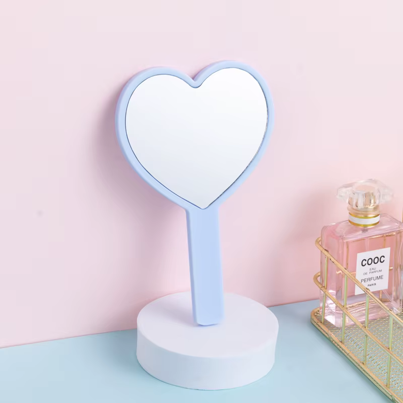 Miroir de vanité à main en forme de coeur avec poignée miroir de vanité Portable petit miroir mignon