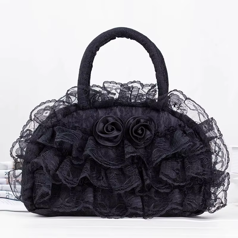 Nouveau design Sac à main Lolita pour femme, sac fourre-tout en dentelle florale fait main, sac band