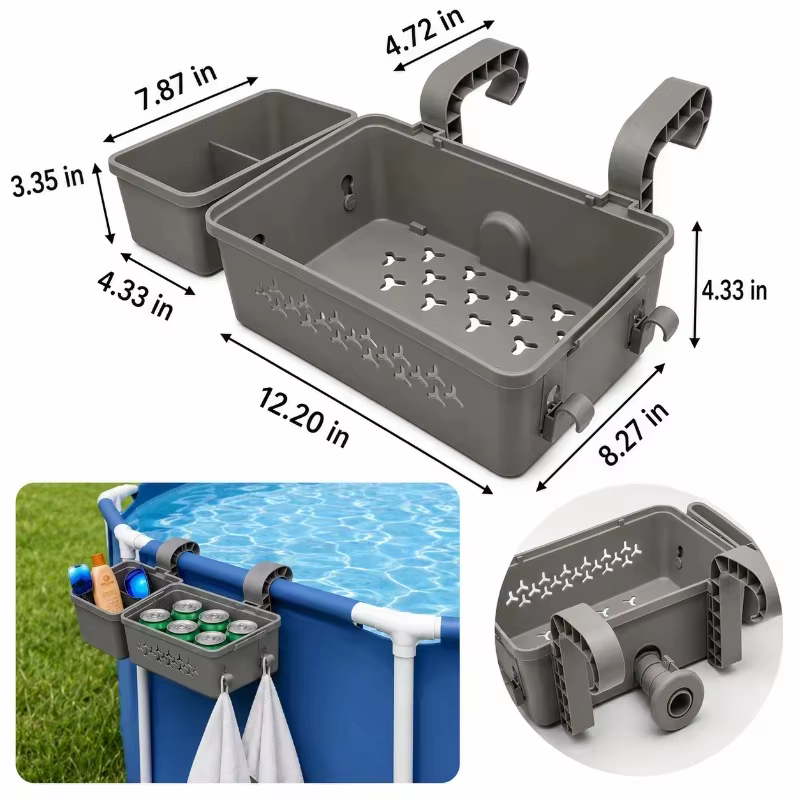 Panier de rangement suspendu pour piscine avec pince réglable, plateau organisateur pour bord de pis