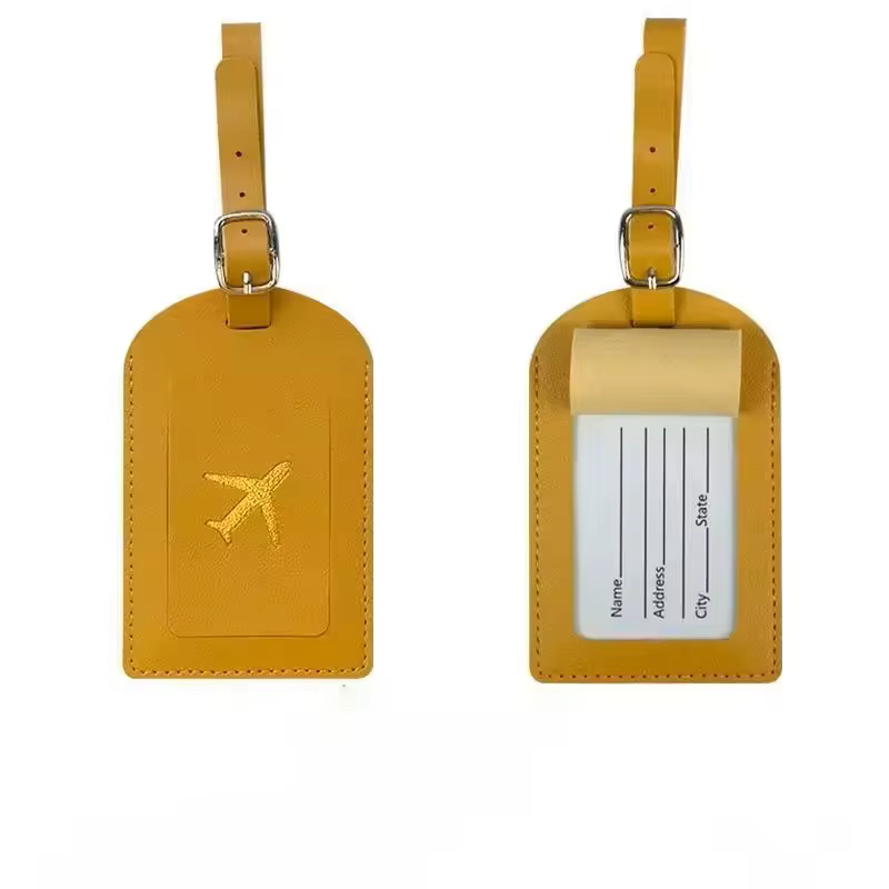 Étiquette de bagage d'affaires en cuir estampillé, étiquette d'adresse de valise, étui d'embarquemen