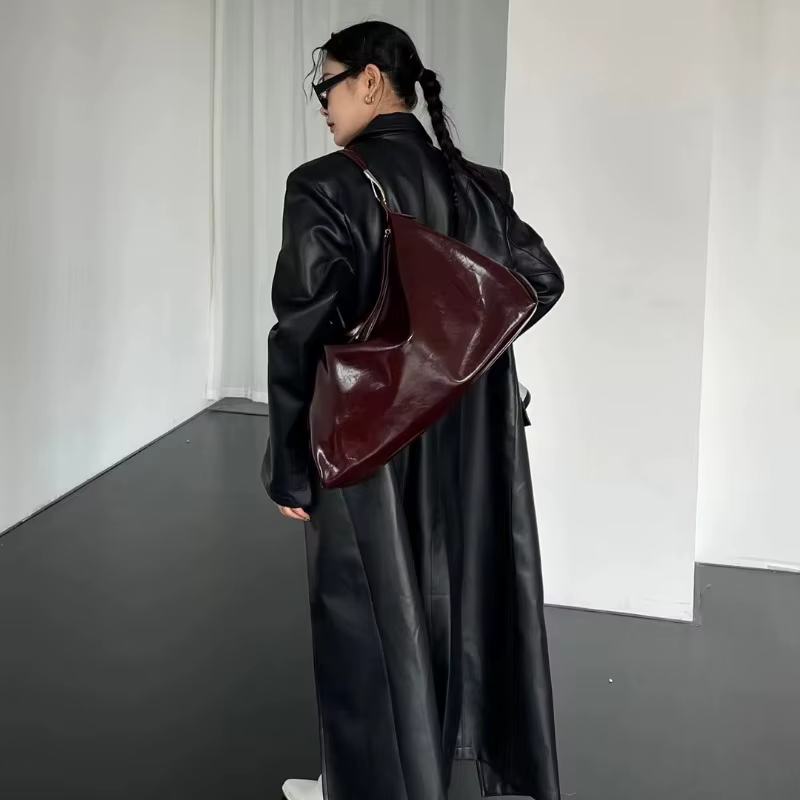 Sac fourre-tout bordeaux pour femmes, sac à bandoulière esthétique Vintage mode avancé en cuir autom