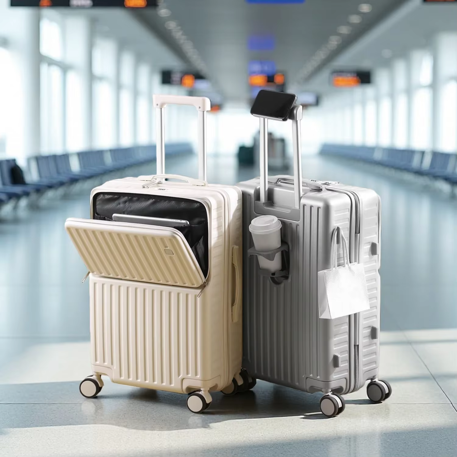 Porte-bagages à main à ouverture frontale, support de téléphone caché, compartiment humide/sec, 20 p