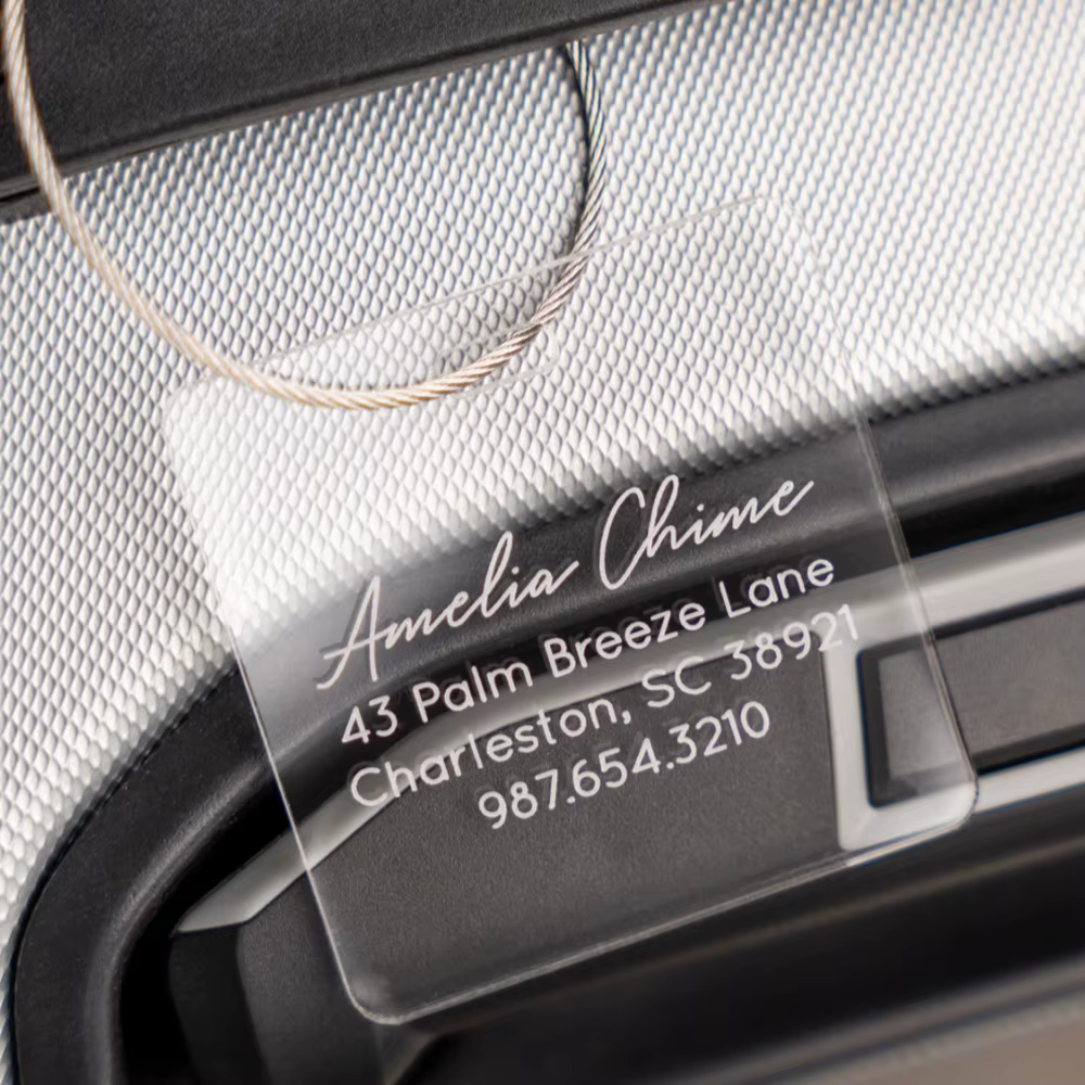 Personnalisez une étiquette de bagage carrée, une étiquette de bagage personnalisée gravée, découpez
