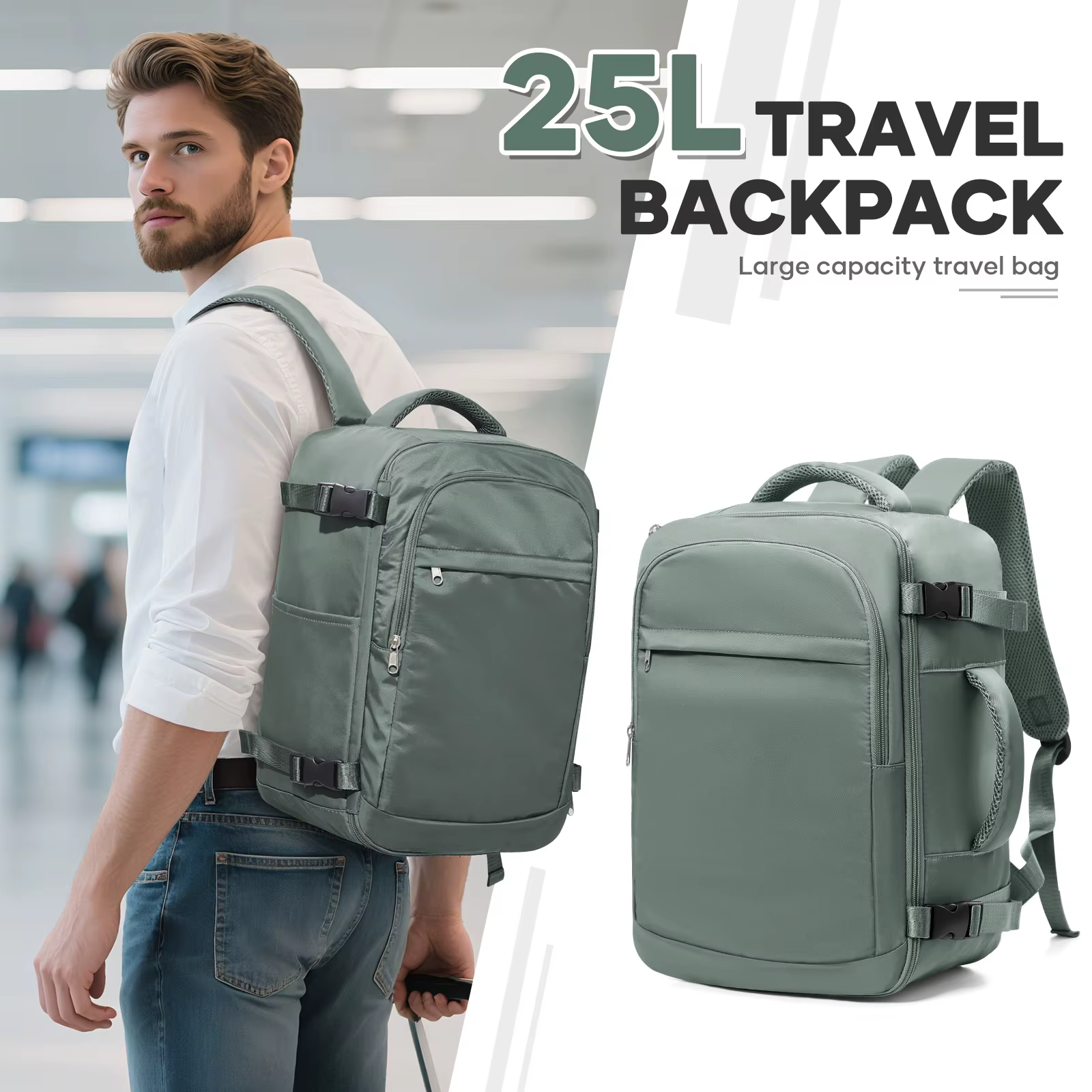 Sac à dos de voyage sous le siège Ryanair 40x20x25, sac à dos de voyage en avion, pratique pour l'ex