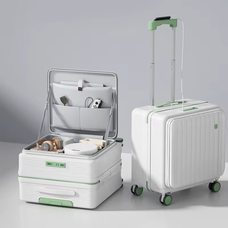 Valise de cabine 18/20 pouces à ouverture latérale, multifonctionnelle, portable, pour hommes et fem