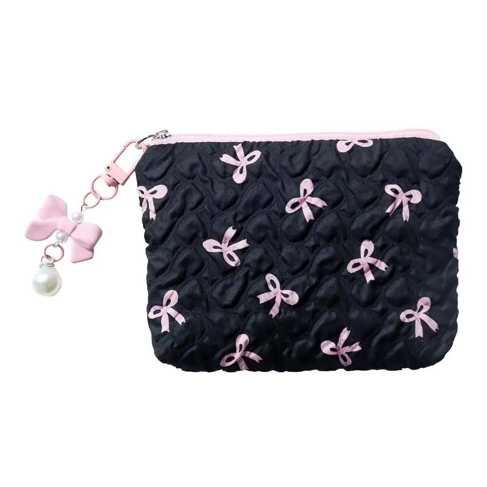 Mini trousse de maquillage Bow pour femme, sac de toilette de voyage, jolie pochette à monnaie, étui