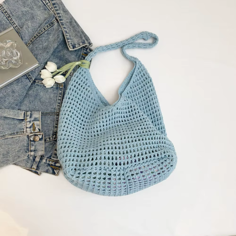 Sac à bandoulière en crochet tendance et élégant, avec pendentif tulipe, sac à main ajouré de plage,