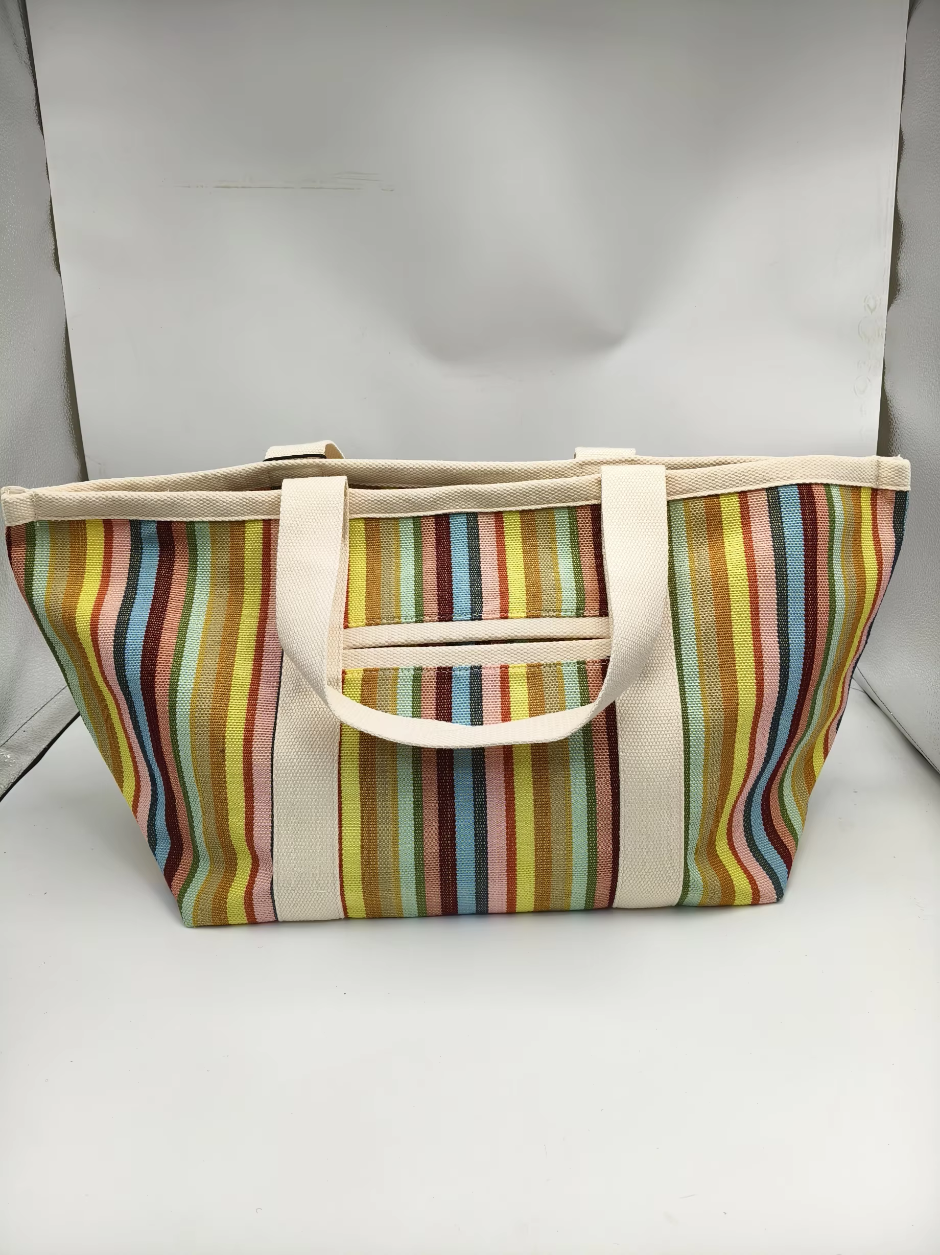 Sac fourre-tout rayé d'été, grande capacité, design multi-poches, super résistant, lavable, réutilis