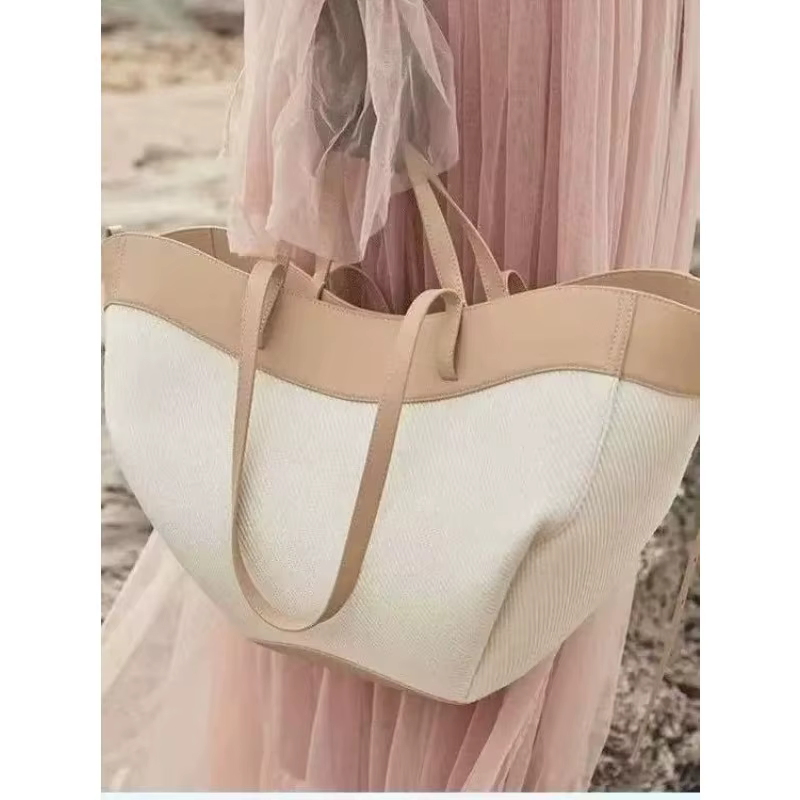 Nouveau sac fourre-tout haut de gamme en tricot avec empiècements, à porter à la main ou à l'épaule,