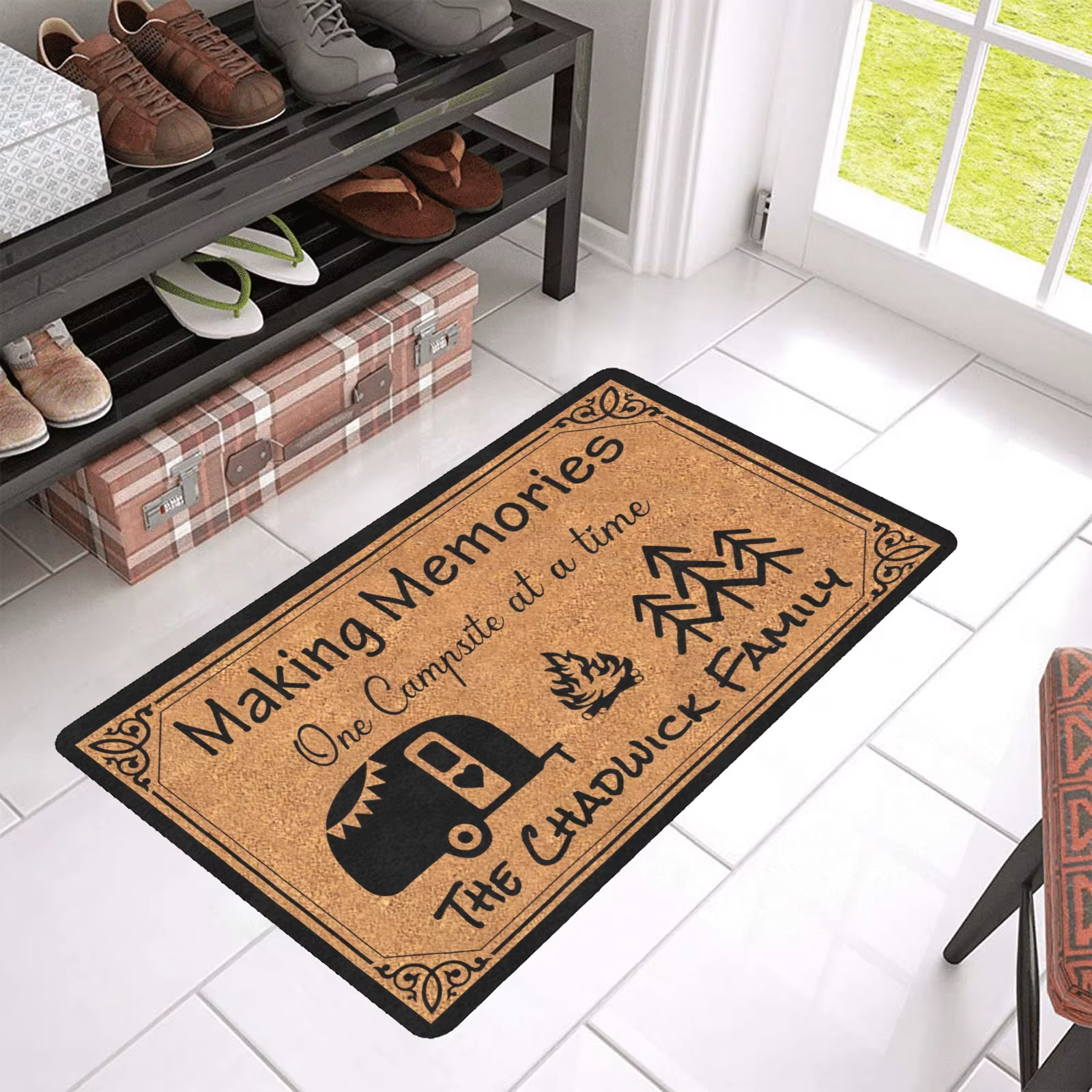Tapis de camping-car personnalisé avec nom de famille Tapis de sol personnalisé en caoutchouc antidé