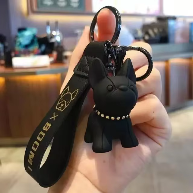 Porte-clés Figurine Bulldog Animal de Dessin Animé Tendance en PVC, Pendentif de Sac, Ornement, Cade