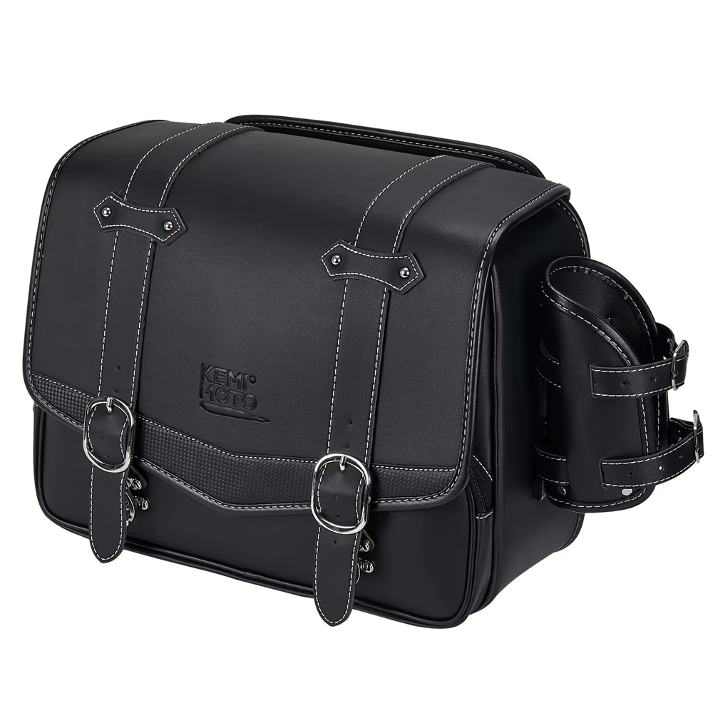 KEMIMOTO-Sacoche latérale de moto en cuir PU, sacoche de dégager étanche 20L avec support de clics p