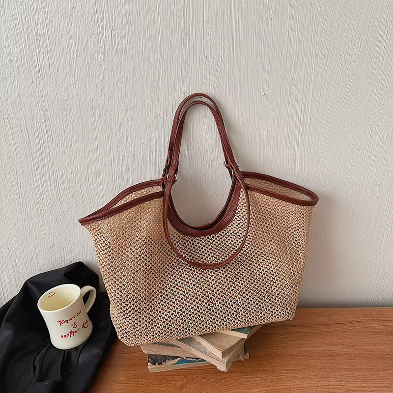 Sac fourre-tout tissé grande capacité, sac à bandoulière polyvalent haut de gamme pour femme, tendan