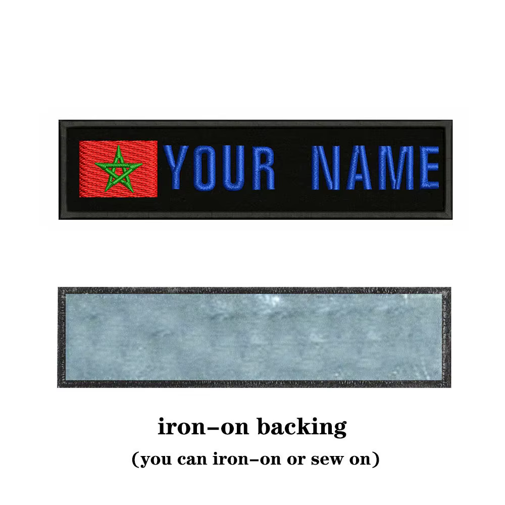 Drapeau marocain 10x2,5 cm, broderie avec nom personnalisé, texte, Patch à rayures, Badge à repasser
