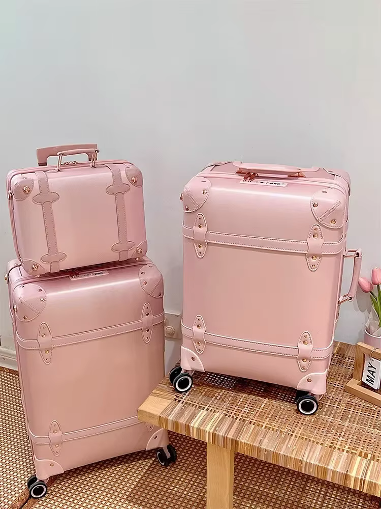 Ensemble de bagages Vintage en cuir pour femmes, valise à main 20 pouces + valise à carreaux 24/26 p